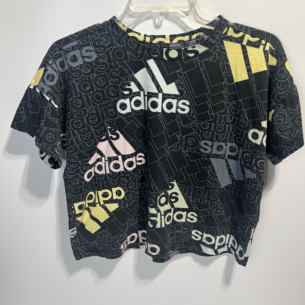 Adidas Black Crop Style loose fit Short Sleeve Logo T-Shirt Girl's XL size 14